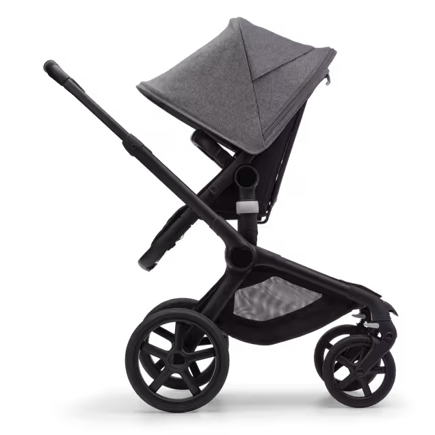 Refurbished Bugaboo Fox 5 bassinet and seat stroller black base, midnight black fabrics, grey melange sun canopy test - Main Image Slide 3 of 9