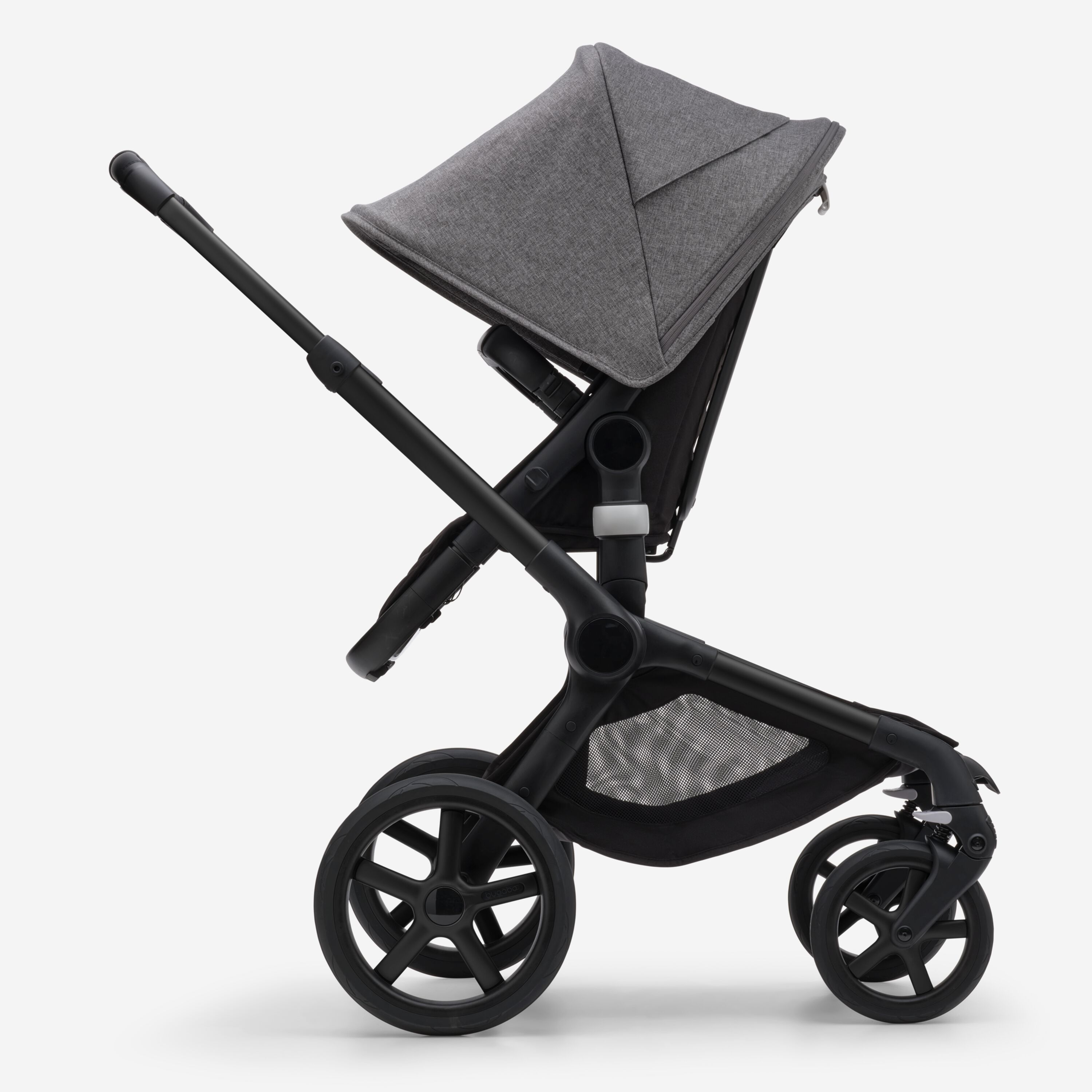 Refurbished Bugaboo Fox 5 bassinet and seat stroller black base, midnight black fabrics, grey melange sun canopy test - Main Modal Image Slide 3 of 9
