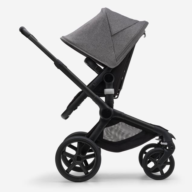 Refurbished Bugaboo Fox 5 bassinet and seat stroller black base, midnight black fabrics, grey melange sun canopy test - Main Image Slide 3 of 9