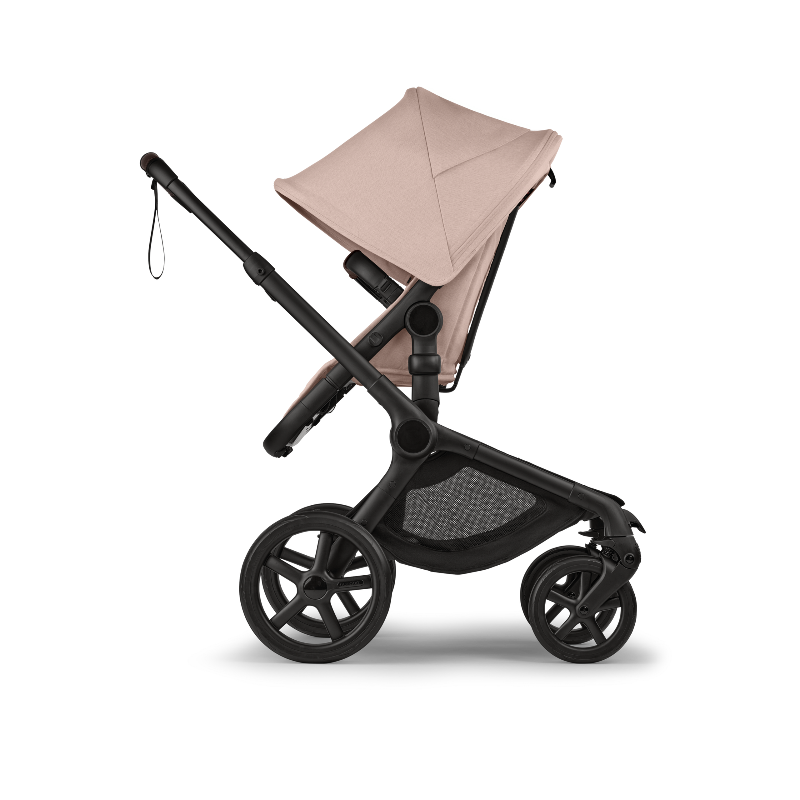 Bugaboo Fox 5 Renew seat stroller, with black chassis, Desert Taupe Mélange fabrics, and Desert Taupe Mélange sun canopy. - Thumbnail Slide 3 of 12