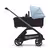 Side view of the Bugaboo Dragonfly bassinet pram with graphite chassis, midnight black fabrics and skyline blue sun canopy. - Thumbnail Slide 3 of 16