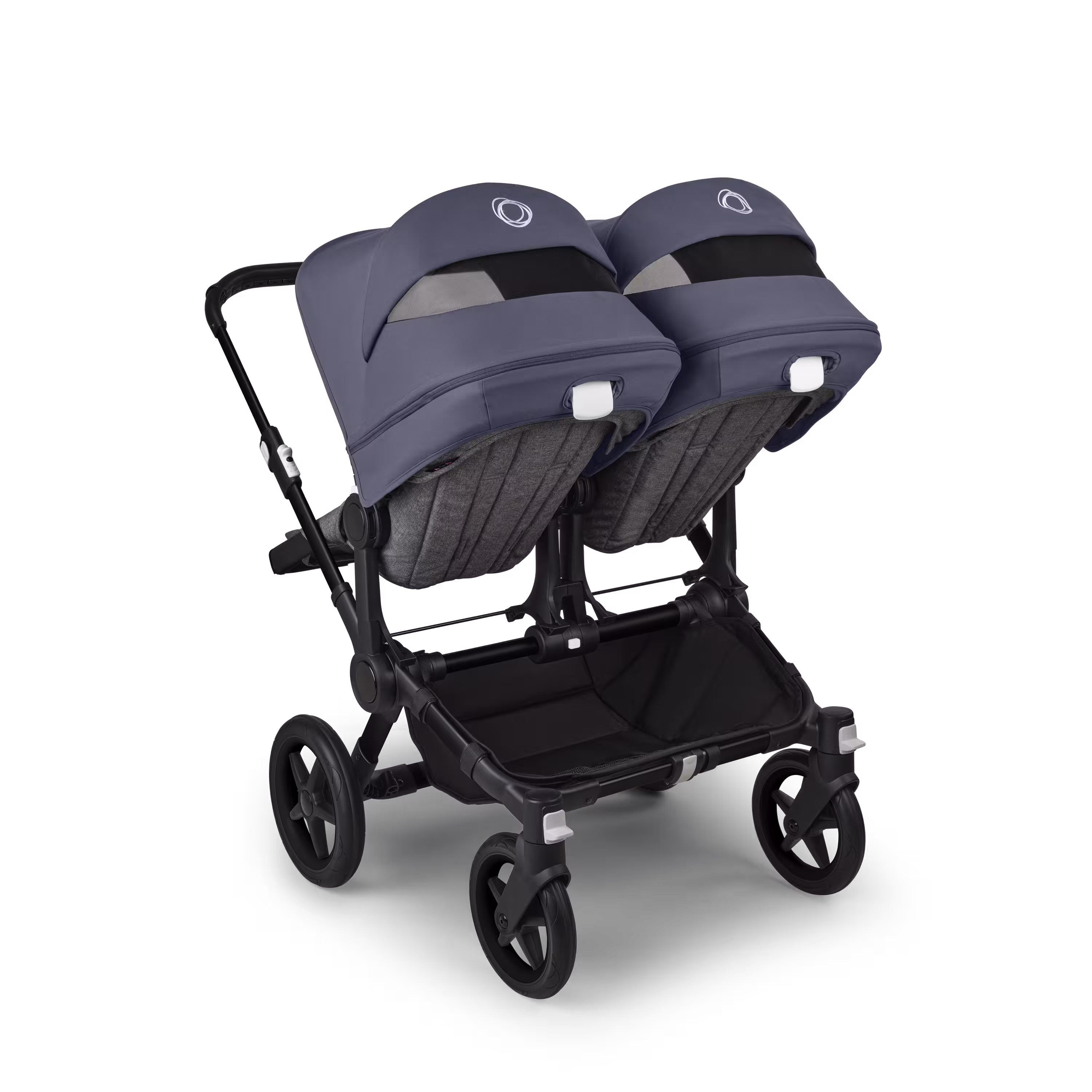 Bugaboo Donkey 5 twin stroller black base, grey mélange fabrics, stormy blue sun canopy - Main Modal Image Slide 4 of 12