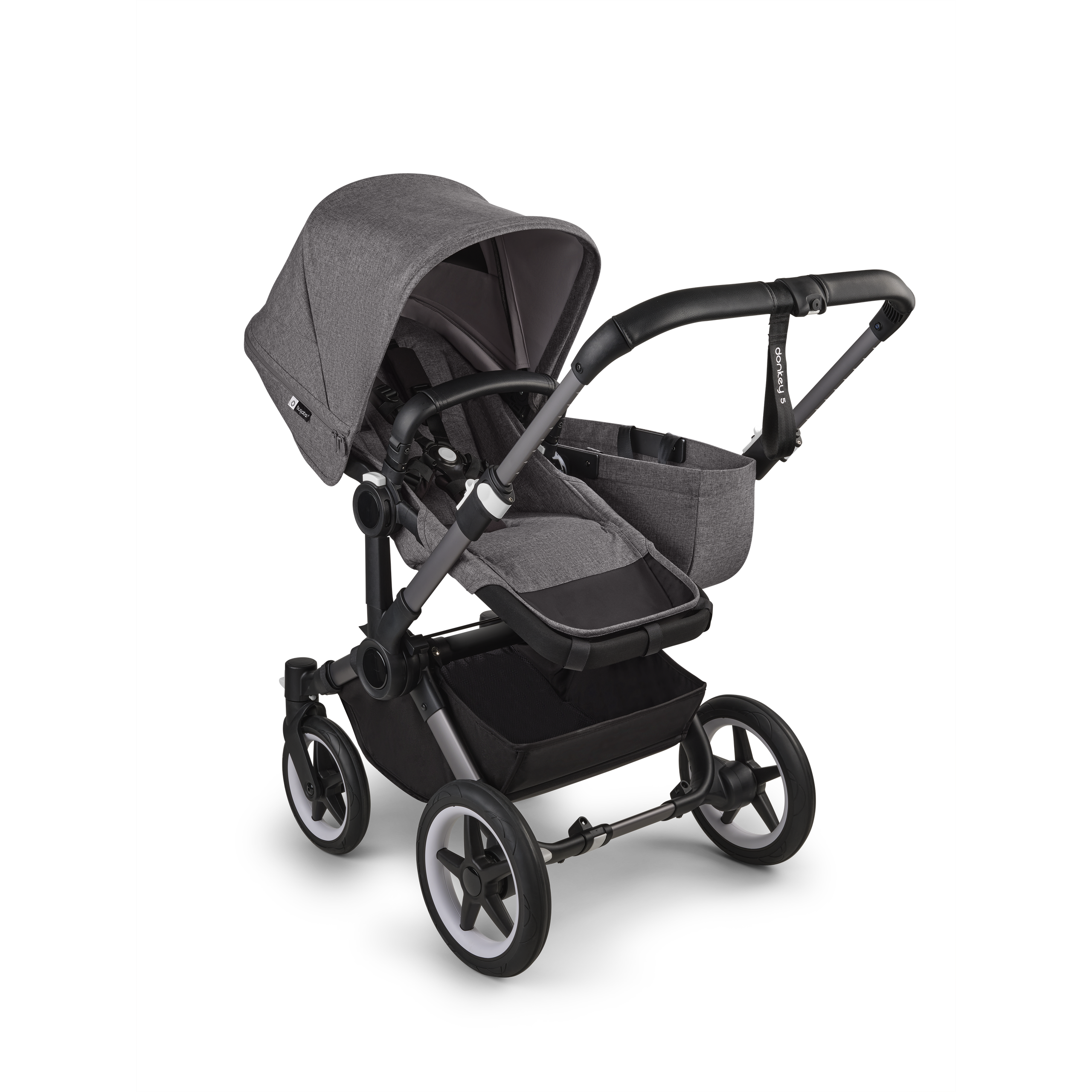 Bugaboo Donkey 5 Mono 2-in-1 stroller graphite base, grey mélange fabrics, grey mélange sun canopy - Thumbnail Slide 2 of 11