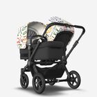Bugaboo Donkey 5 Duo double stroller black base, midnight black fabrics, art of discovery white sun canopy