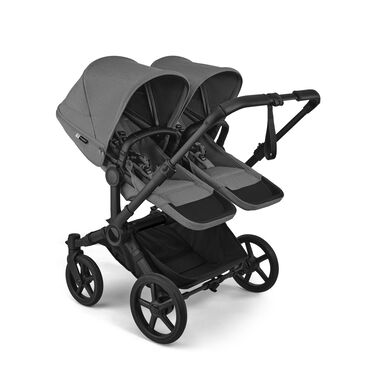 Bugaboo Donkey 6 twin stroller black base, moon grey fabrics, moon grey sun canopy view 2 - view 2