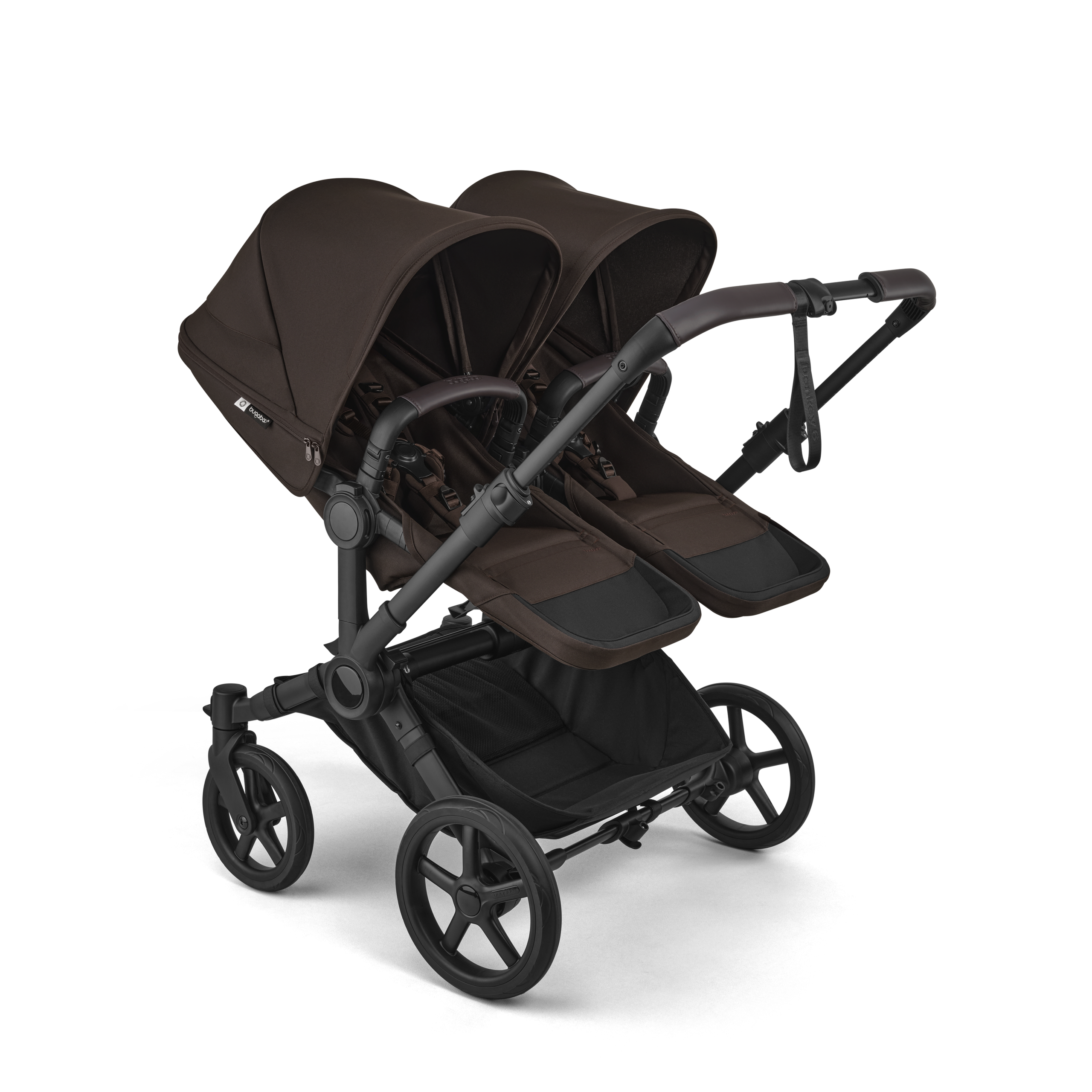 Bugaboo Donkey 6 twin stroller black base, cocoa brown fabrics, cocoa brown sun canopy - Thumbnail Slide 2 of 8