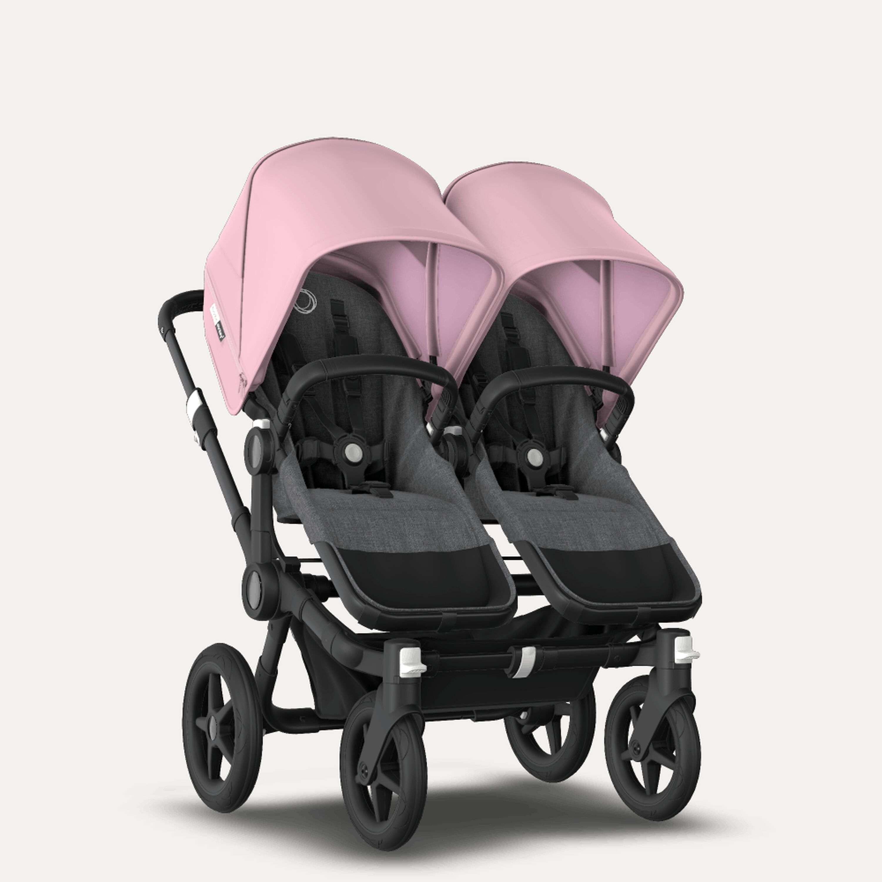 Bugaboo Donkey 3 Twin seat and carrycot pushchair soft pink sun canopy, grey melange fabrics, black base - Main Modal Image Slide 5 of 9