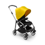Bugaboo Bee 6 seat stroller lemon yellow sun canopy, black fabrics, aluminium base
