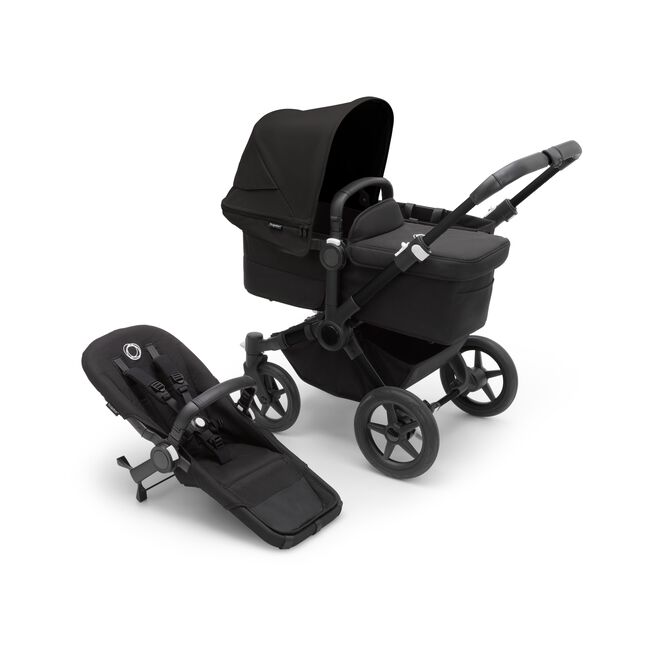 Bugaboo Donkey 5 Mono bassinet stroller with black chassis, midnight black fabrics and midnight black sun canopy, plus seat. - Main Image Slide 2 of 4