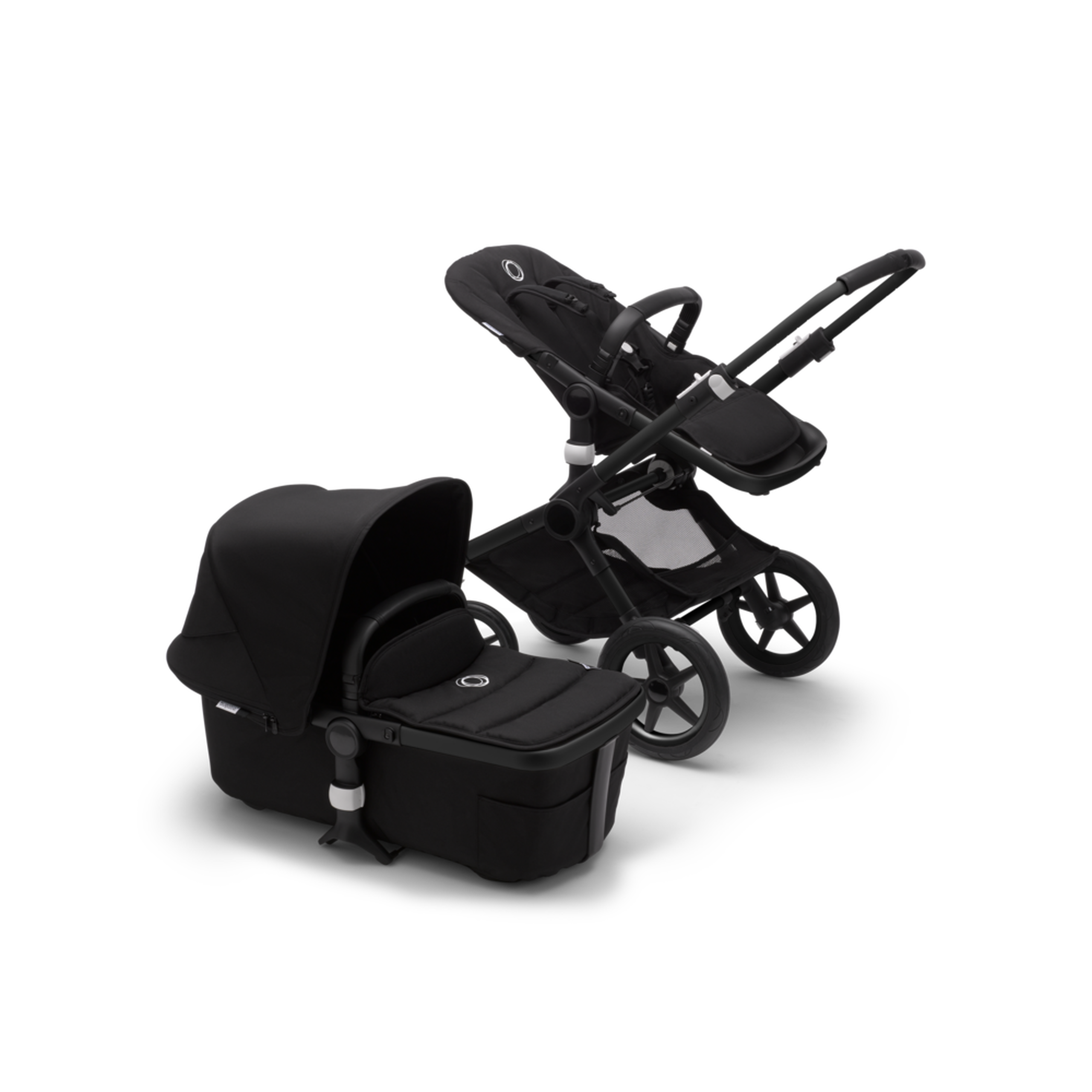 Bugaboo Fox 2 seat and bassinet pram black sun canopy, black fabrics, black chassis - Thumbnail Slide 8 of 8