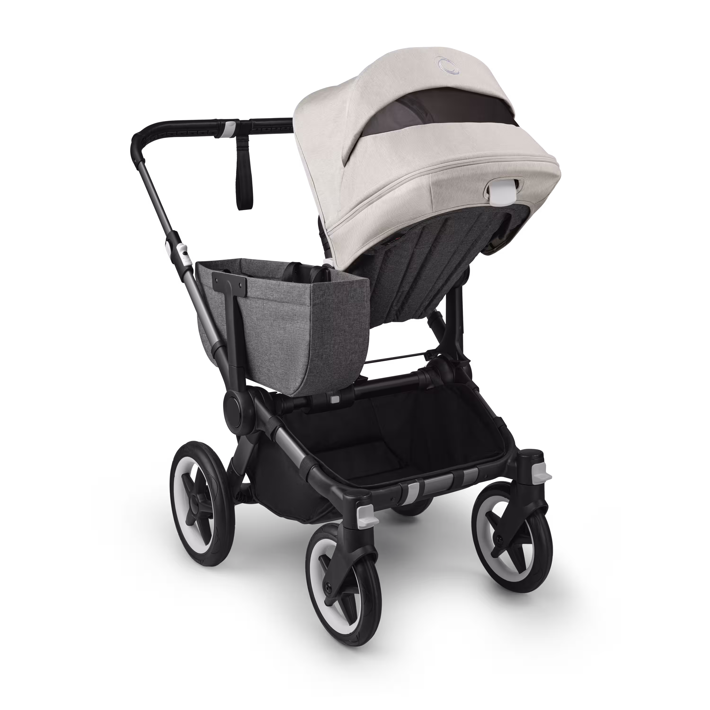 Refurbished Bugaboo Donkey 5 Mono bassinet and seat stroller graphite base, grey mélange fabrics, misty white sun canopy - Main Modal Image Slide 4 of 11