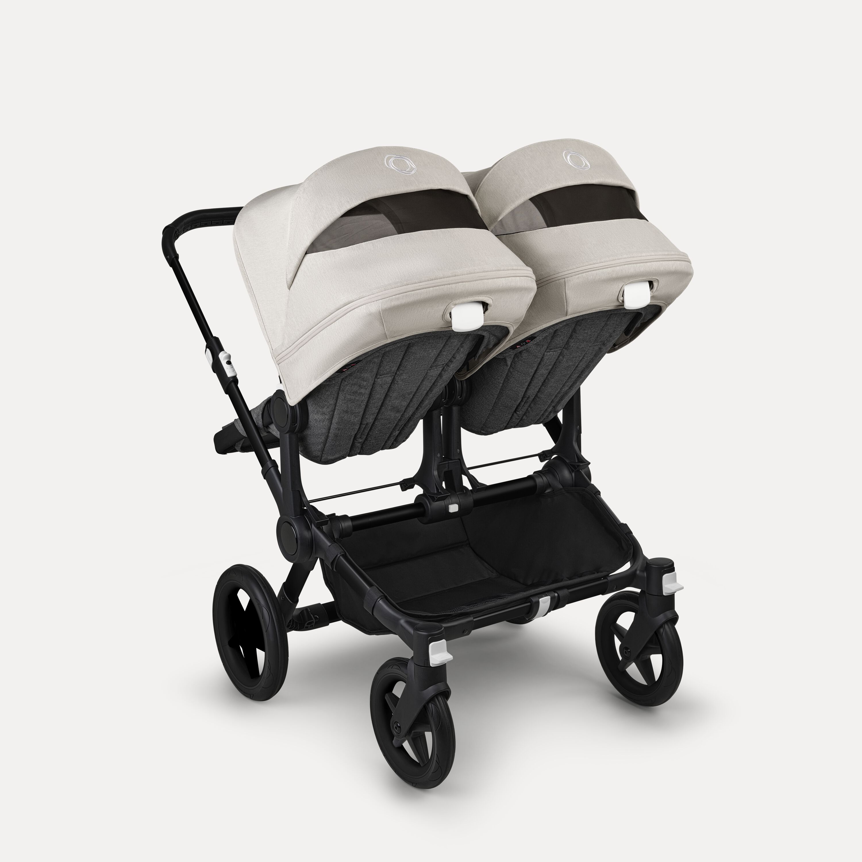 Bugaboo Donkey 5 twin stroller black base, grey mélange fabrics, misty white sun canopy - Main Modal Image Slide 4 of 12