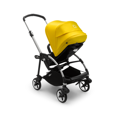 Bugaboo Bee 6 seat stroller lemon yellow sun canopy, black fabrics, aluminium base