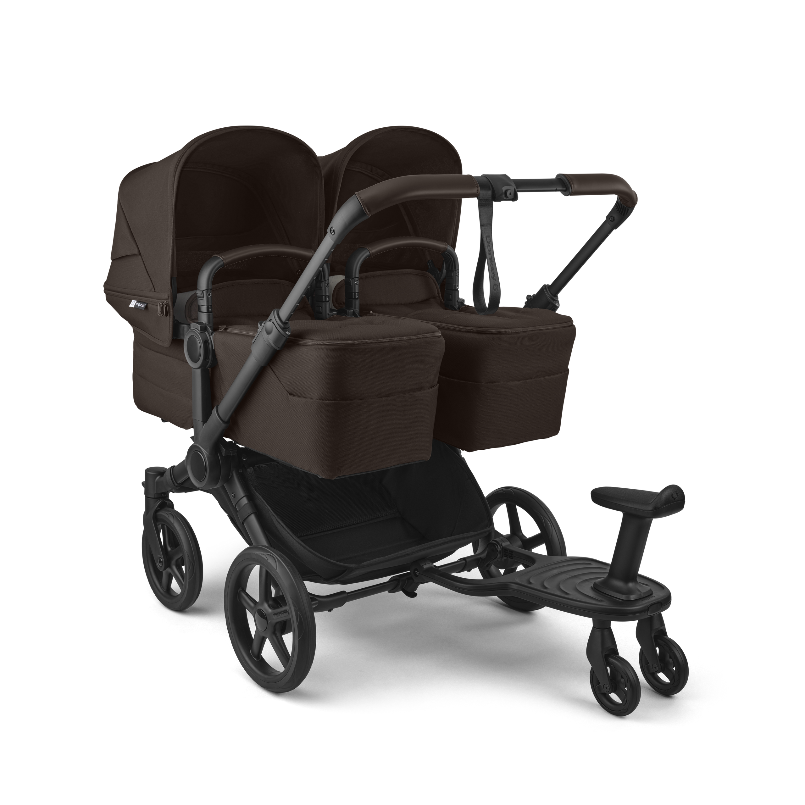 Bugaboo Donkey 6 twin stroller black base, heritage black fabrics, misty white sun canopy view 9 - Thumbnail Slide 9 of 9