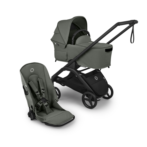 Bugaboo Dragonfly Plus 2-in-1 stroller black base, forest green fabrics, forest green sun canopy