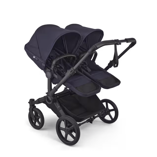 Bugaboo Donkey 6 twin stroller black base, deep indigo fabrics, deep indigo sun canopy  - Main Image Slide 2 of 9