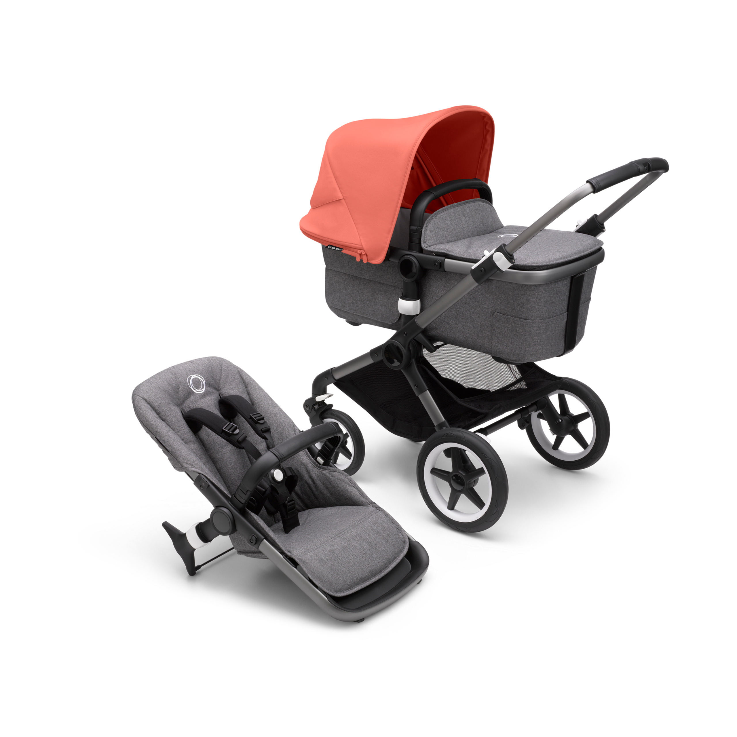Bugaboo Fox 3 2-in-1 stroller sunrise red sun canopy, Grey Melange