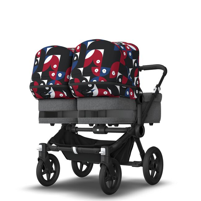 Bugaboo Donkey 5 Twin bassinet and seat stroller black base, grey mélange fabrics, animal explorer red/blue sun canopy - Main Image Slide 10 of 15