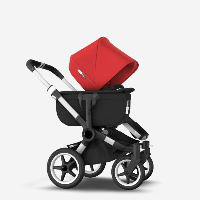 Bugaboo Donkey 3 Mono seat and bassinet stroller red sun canopy, black fabrics, aluminium base - Main Image Slide 8 of 10