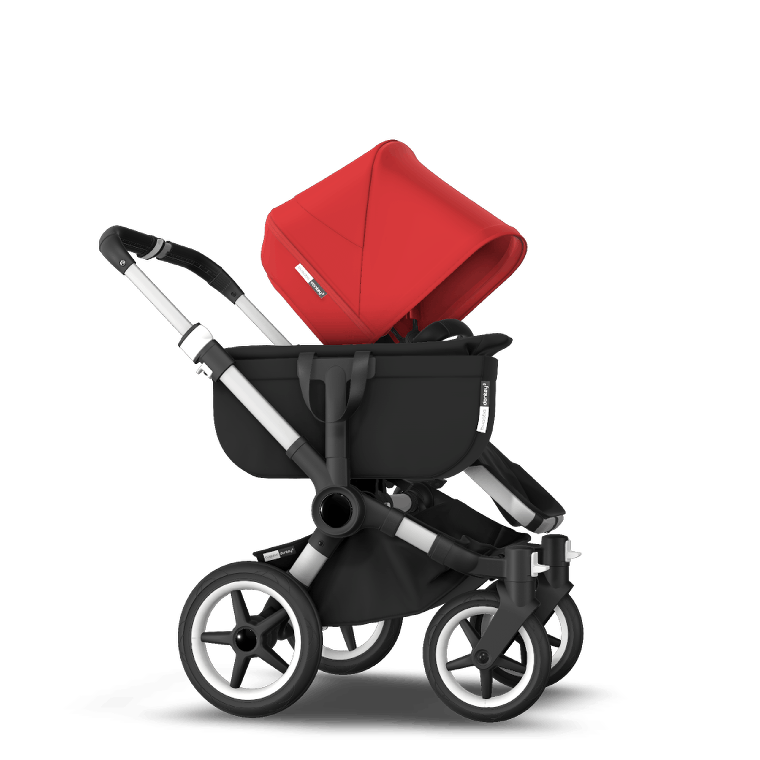 Bugaboo Donkey 3 Mono seat and bassinet stroller red sun canopy, black fabrics, aluminium base - Thumbnail Slide 8 of 10