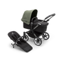 Bugaboo Donkey 5 Mono bassinet and seat stroller graphite base, midnight black fabrics, forest green sun canopy