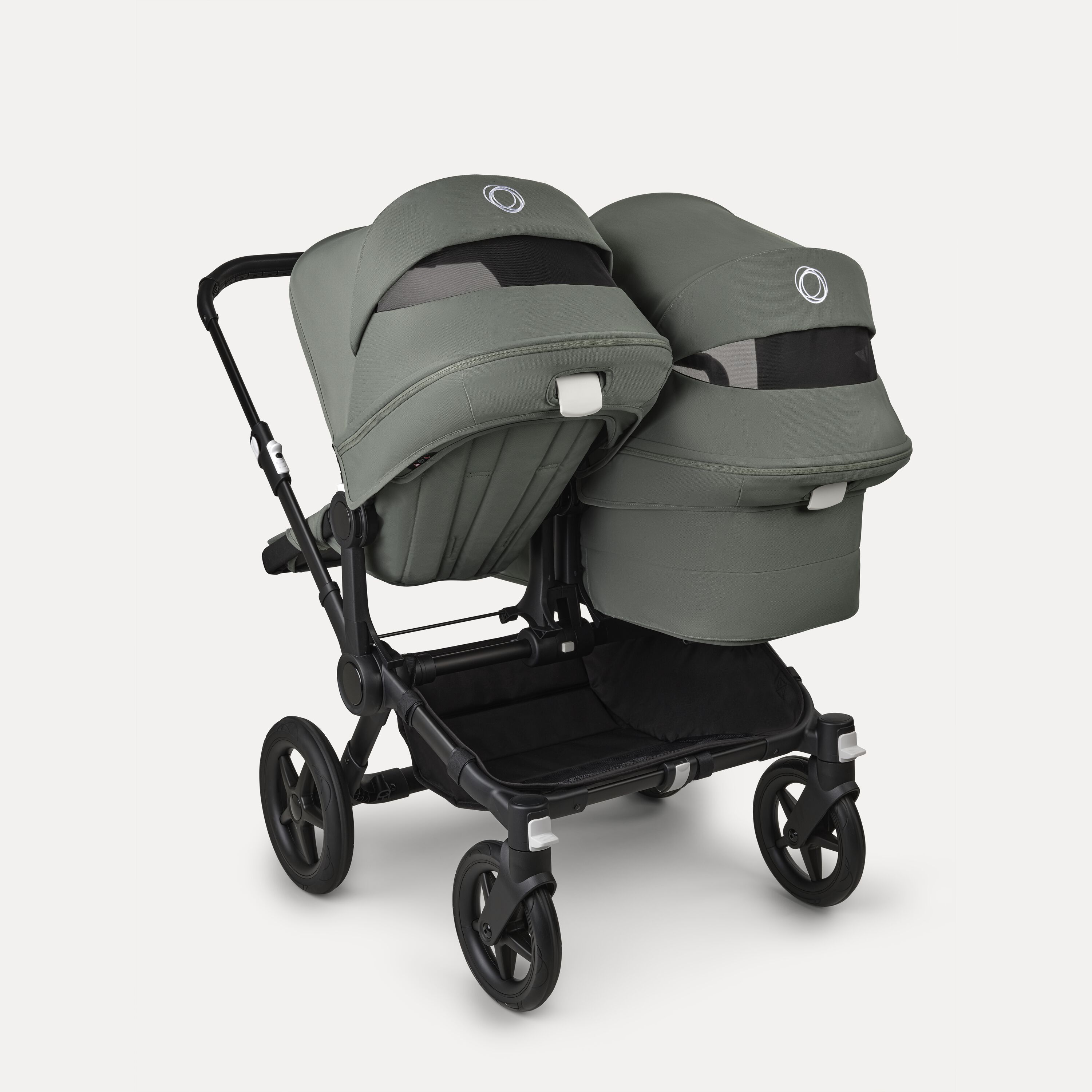 Bugaboo Donkey 5 Duo double stroller black base, forest green fabrics, forest green sun canopy - Main Modal Image Slide 4 of 11