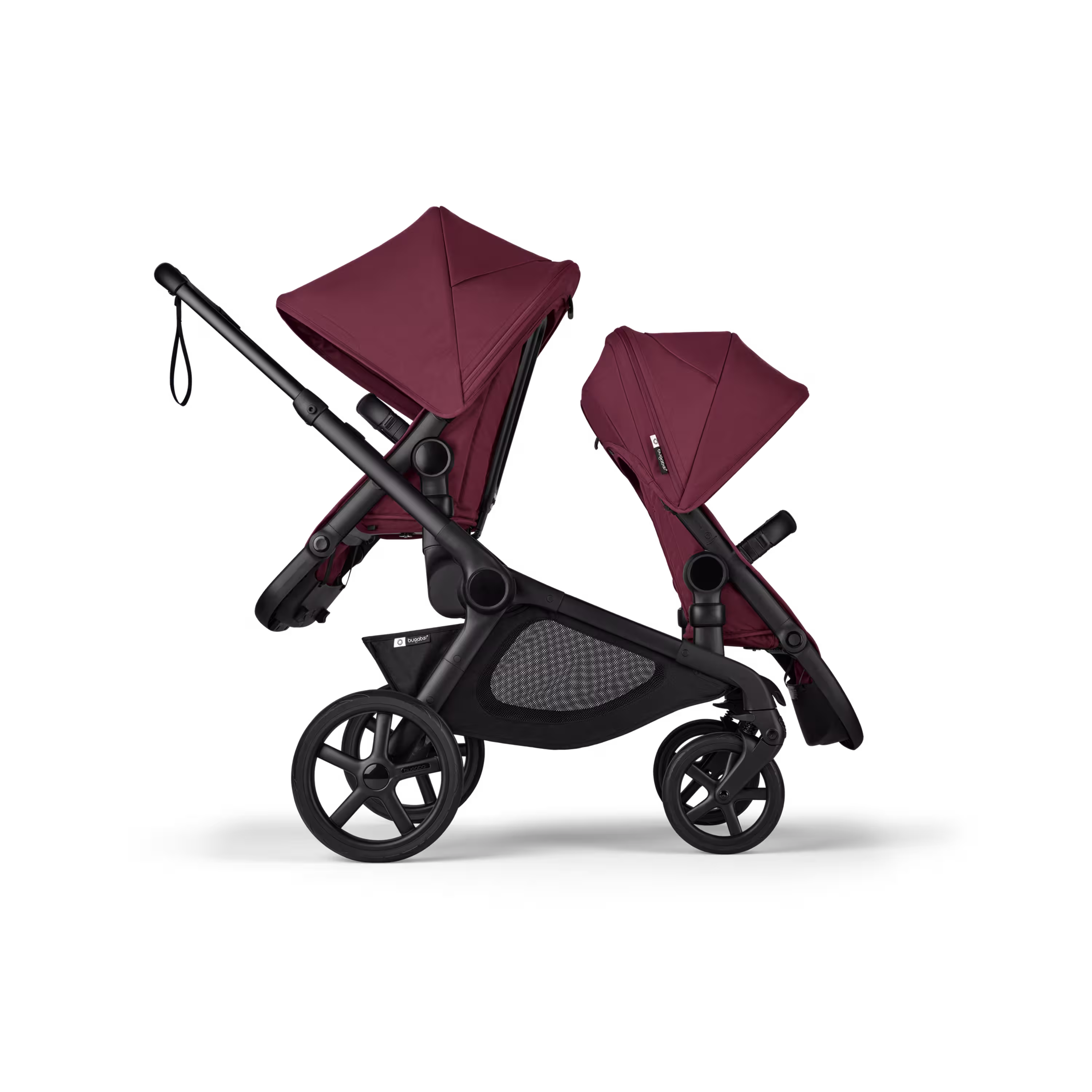 Bugaboo Kangaroo Double bassinet and seat pram black base, dark cherry red fabrics, dark cherry red sun canopy - Main Modal Image Slide 4 of 18