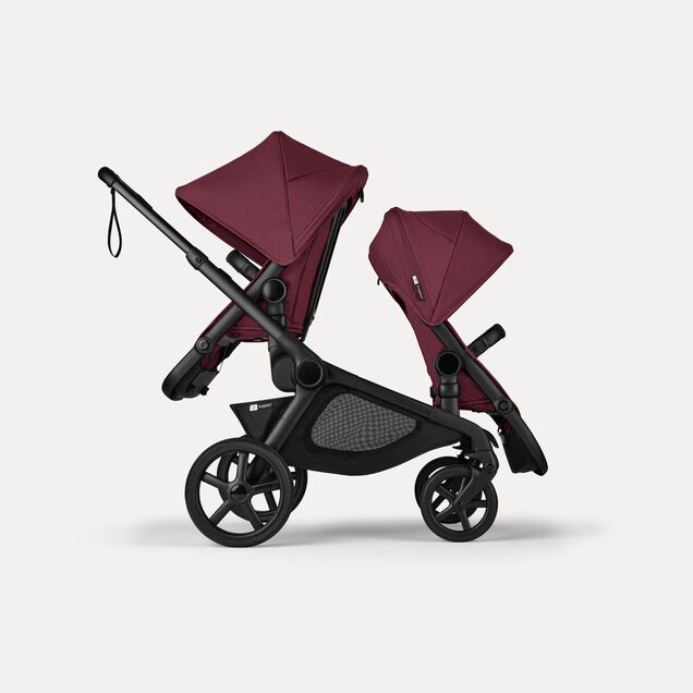 Bugaboo Kangaroo Double bassinet and seat pram black base, dark cherry red fabrics, dark cherry red sun canopy - Main Image Slide 4 of 18
