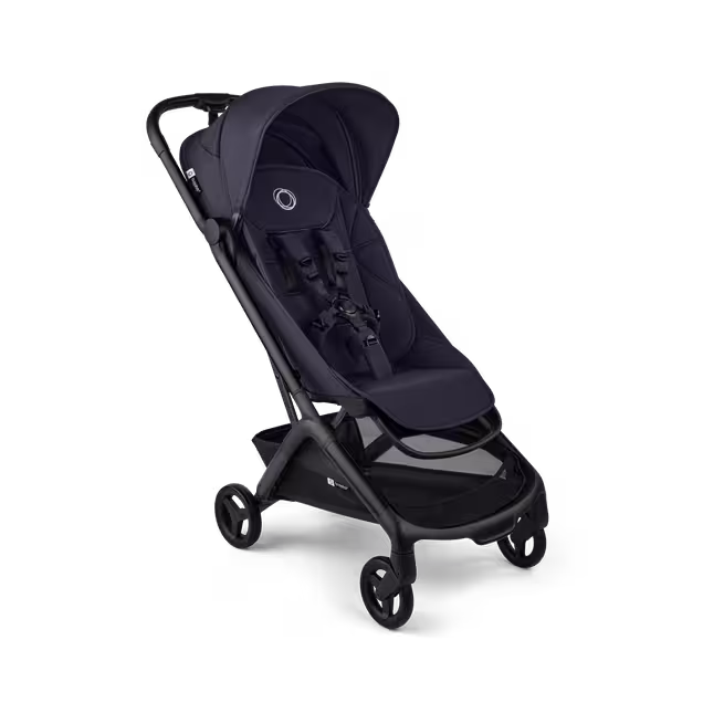 Bugaboo Butterfly 2 ultra-compact travel pram with black chassis, Deep Indigo fabrics, and Deep Indigo sun canopy. - Main Image Slide 1 of 9