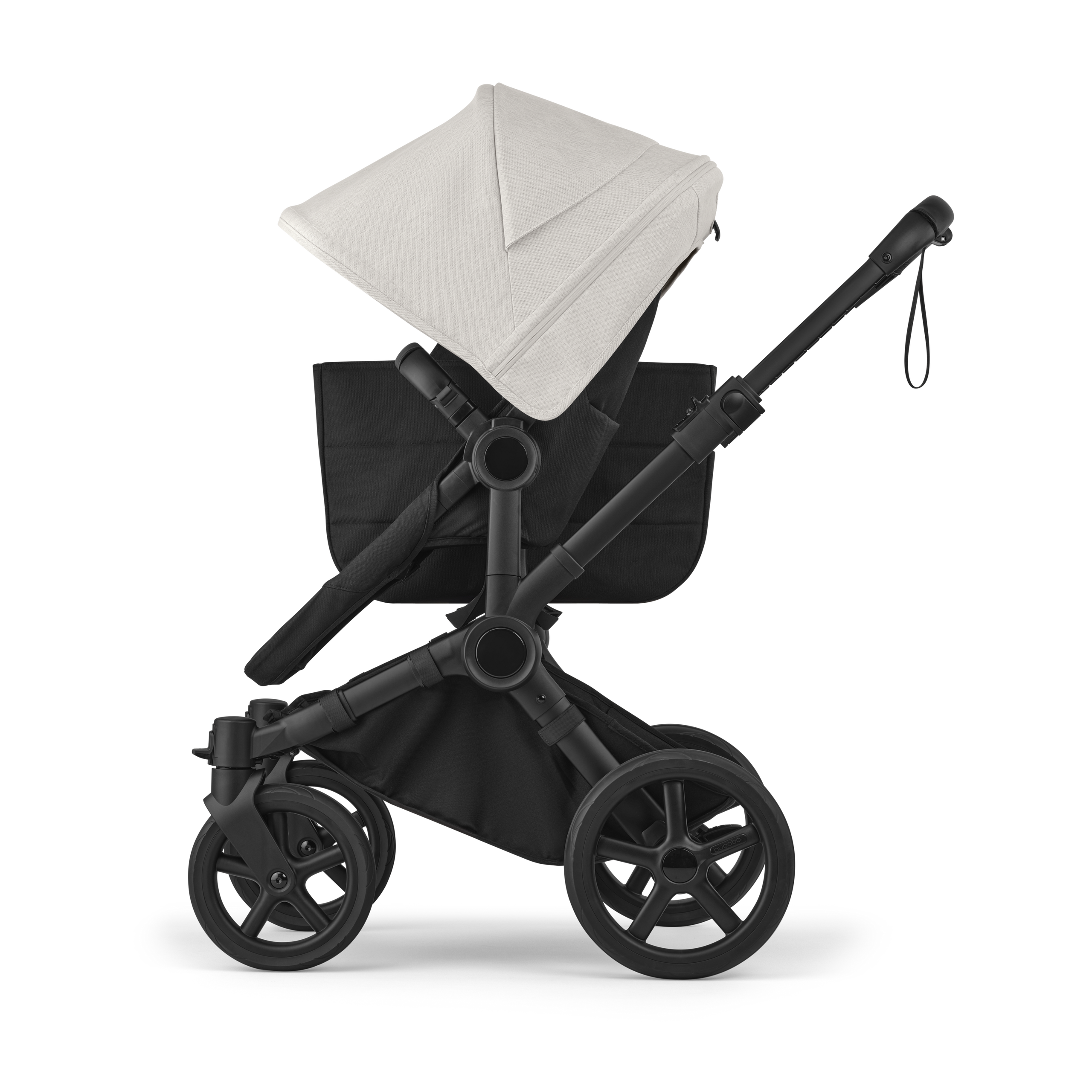 Bugaboo Donkey 6 2-in-1  stroller black base, heritage black fabrics, misty white sun canopy view 4 - Thumbnail Slide 4 of 10