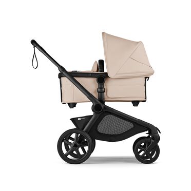 Side view of a Bugaboo Kangaroo 2-in-1 stroller with one bassinet, Desert Taupe fabrics, and Desert Taupe sun canopy. - view 2