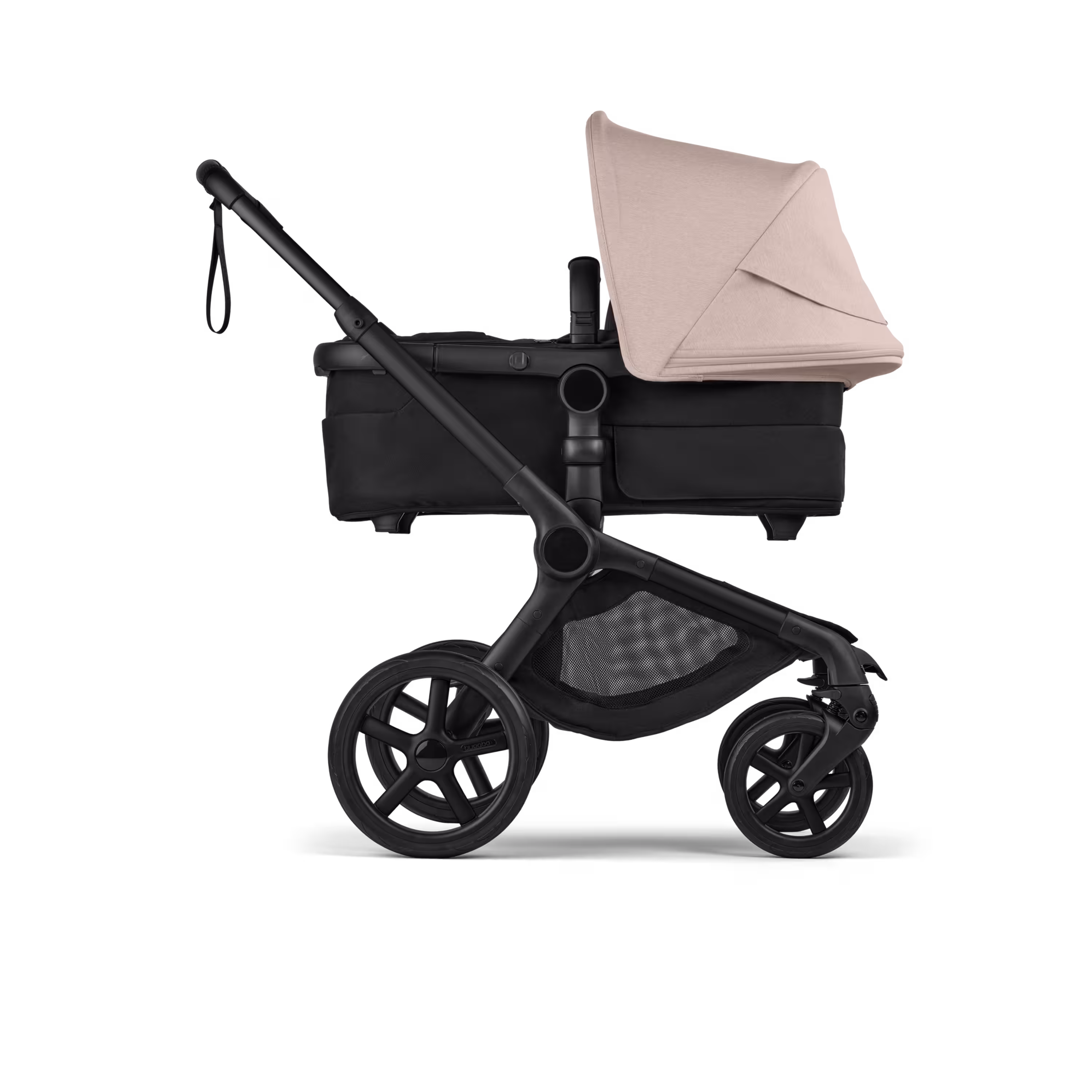 バガブー フォックス 5 リニュー キャリーコット 新生児用ベビーカー、ブラックのシャーシ（車体）、ヘリテージ ブラックのファブリック、デザートトープメランジのサンキャノピー付き。 - Main Modal Image Slide 2 of 12