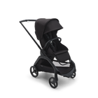 Bugaboo Dragonfly seat pushchair with black chassis, midnight black fabrics and midnight black sun canopy.