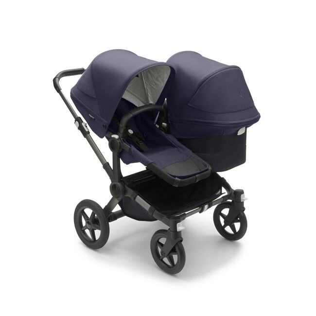 Bugaboo Donkey 5 Duo bassinet and seat stroller graphite base, classic collection dark navy fabrics, classic collection dark navy sun canopy - Main Image Slide 1 of 12