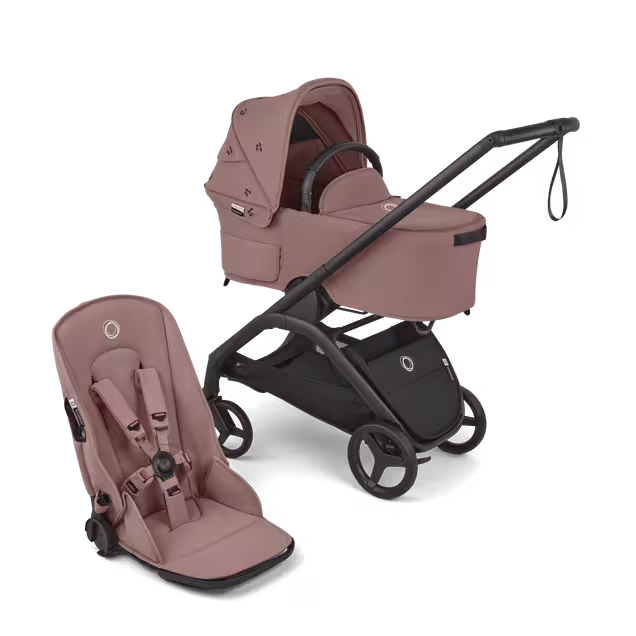 Bugaboo x Konges SlØjd limited edition Dragonfly Plus 2-in-1 pushchair black base, dusty pink fabrics, dusty pink sun canopy - Main Image Slide 1 of 10