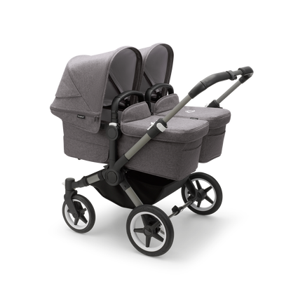 Bugaboo Donkey 5 Twin bassinet and seat stroller graphite base, grey mélange fabrics, grey mélange sun canopy - view 1