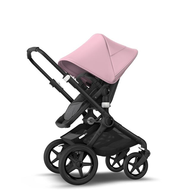 Bugaboo Fox 2 Seat and Bassinet Stroller soft pink sun canopy grey melange style set, black chassis - Main Image Slide 5 of 6