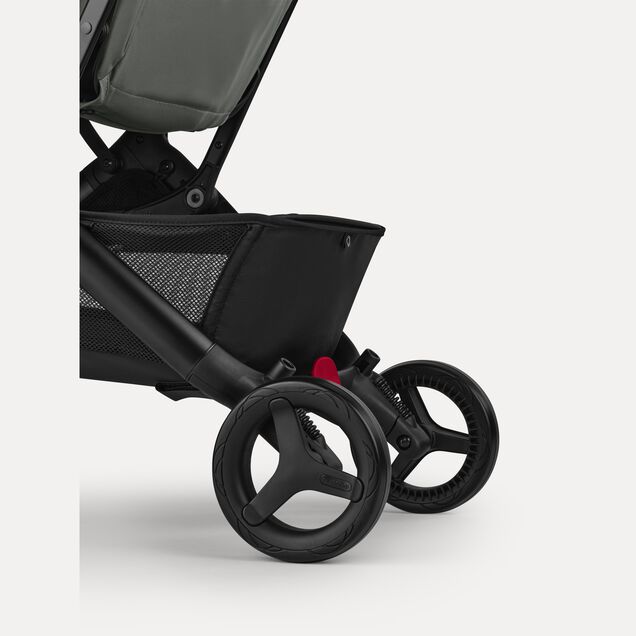 A close up of the rear wheels of the Bugaboo Butterfly 2 travel pram. - Main Image Slide 7 of 9