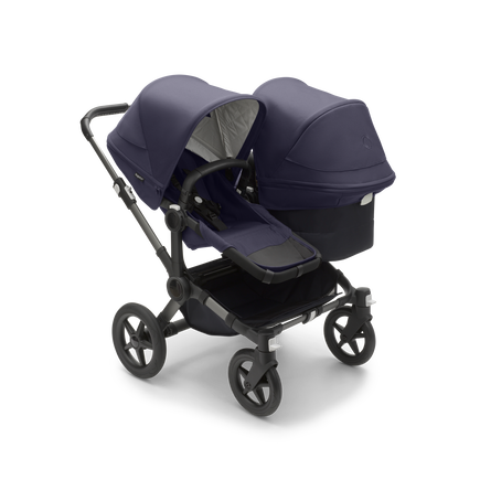 Bugaboo Donkey 5 Duo bassinet and seat stroller graphite base, classic collection dark navy fabrics, classic collection dark navy sun canopy - view 1