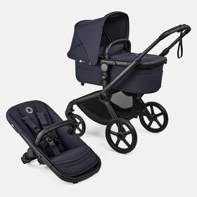 Bugaboo Fox 5 Renew 2‑in‑1 kinderwagen zwart onderstel, deep indigo bekleding, deep indigo zonnekap
