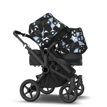 Bugaboo Donkey 5 Duo double stroller black base, midnight black fabrics, animal explorer green/ light blue sun canopy - view 2