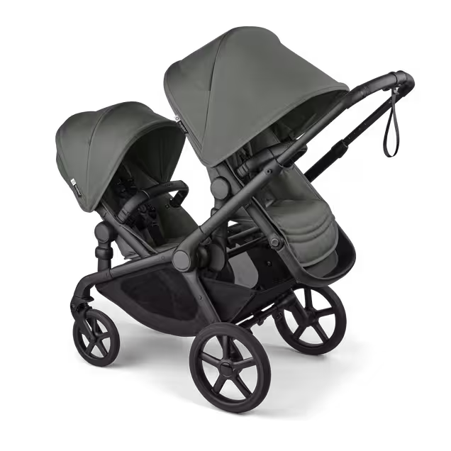 Bugaboo Kangaroo seat-only tandem black base, forest green fabrics, forest green sun canopy - Main Image Slide 1 of 12