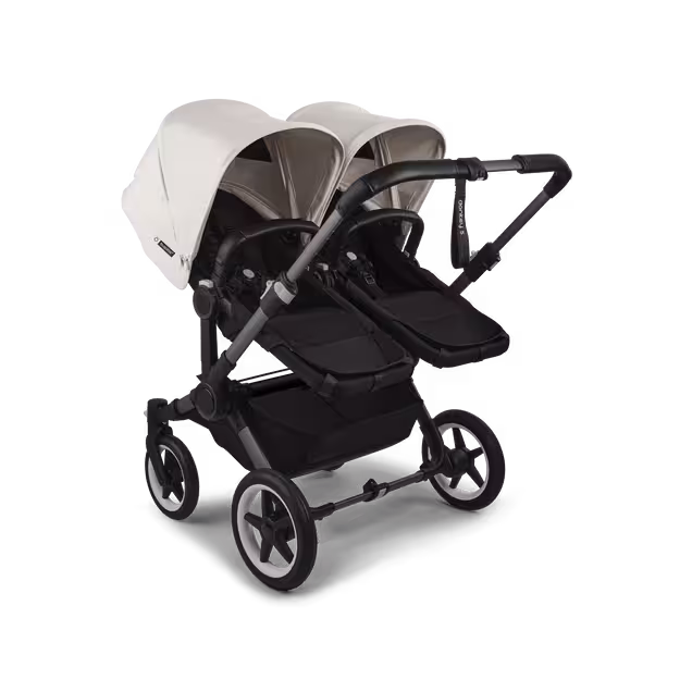 Bugaboo Donkey 5 twin stroller graphite base, midnight black fabrics, misty white sun canopy - Main Image Slide 3 of 12