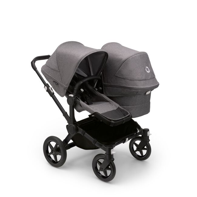 Bugaboo Donkey 5 Duo seat and bassinet stroller with black chassis, grey melange fabrics and grey melange sun canopy. - Main Image Slide 1 of 12