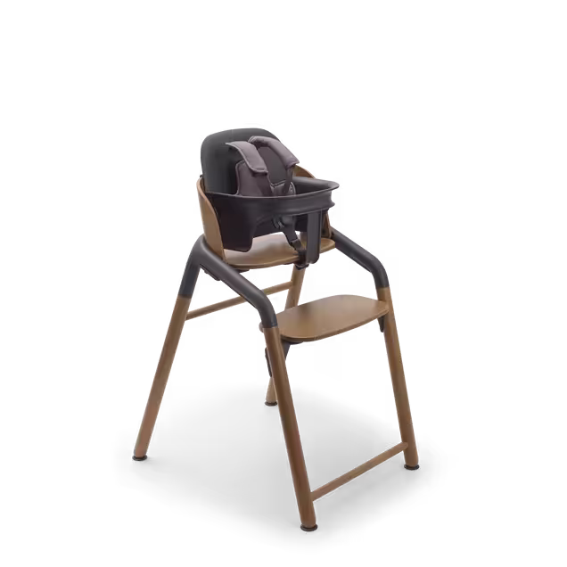 Bugaboo Giraffe chair in warm wood/grey, with baby set and harness in grey. - Main Image Slide 2 of 4