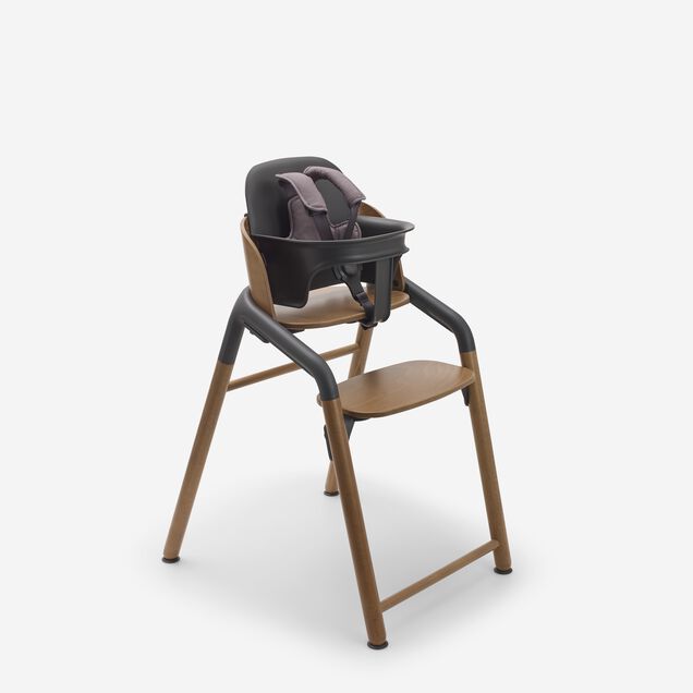 Bugaboo Giraffe chair in warm wood/grey, with baby set and harness in grey. - Main Image Slide 2 of 4