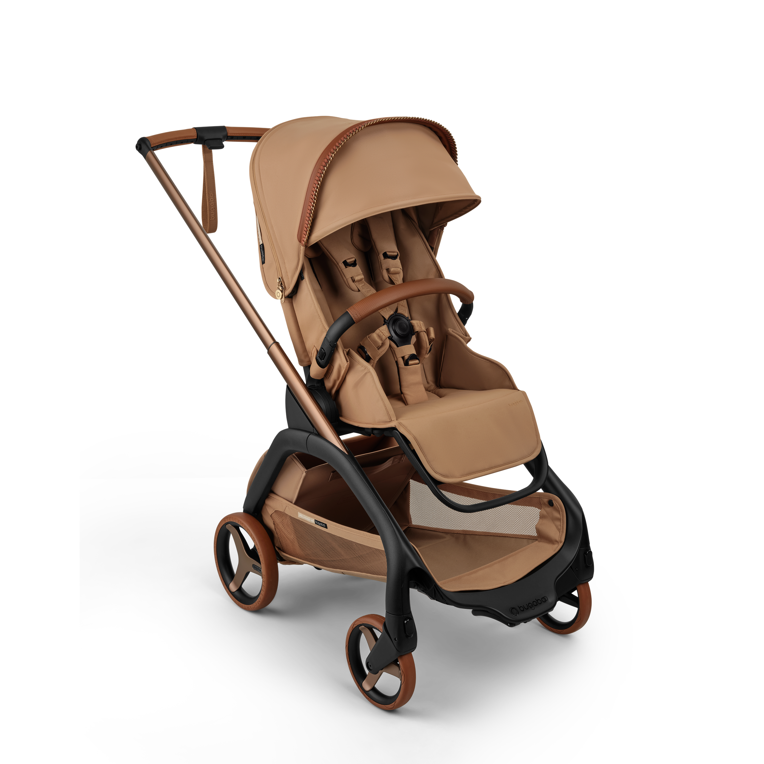 Bugaboo x Stella McCartney Dragonfly Plus seat stroller tobacco brown base, tobacco brown fabrics, tobacco brown sun canopy - Thumbnail Slide 1 of 12