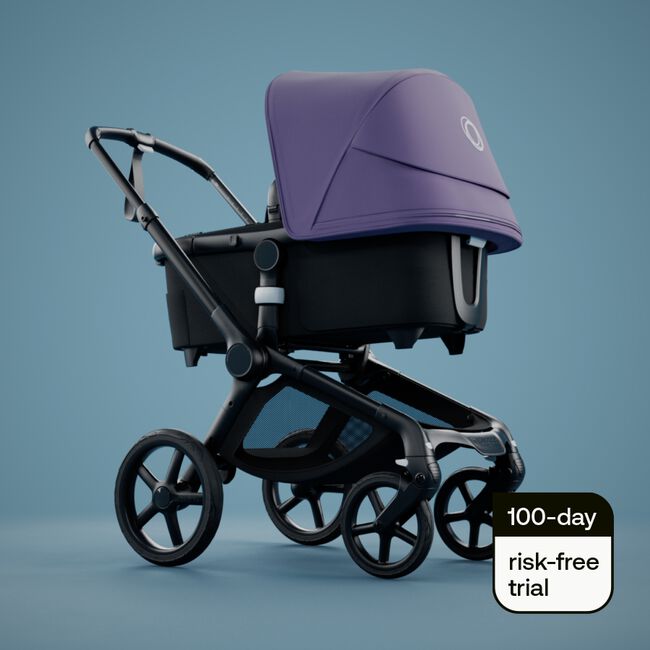 Bugaboo Fox 5 bassinet and seat stroller Astro purple sun midnight black fabrics, black chassis | Bugaboo