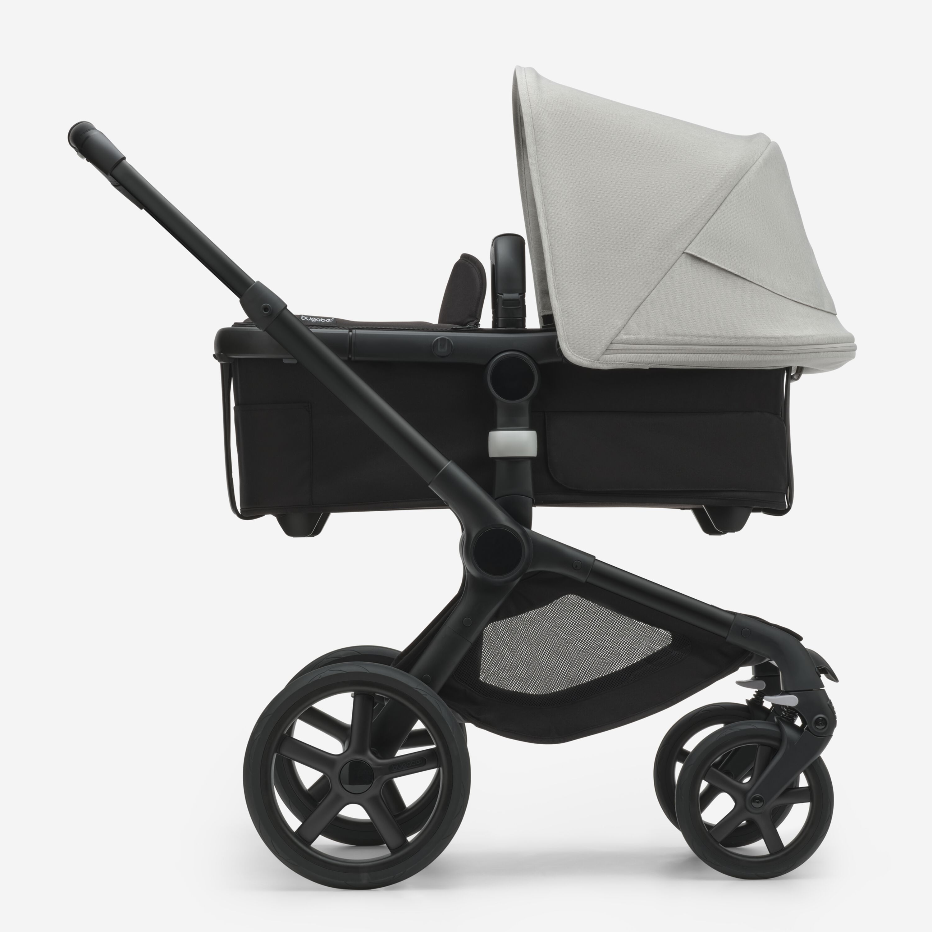 Refurbished Bugaboo Fox 5 bassinet and seat stroller black base, midnight black fabrics, misty white sun canopy - Main Modal Image Slide 2 of 9