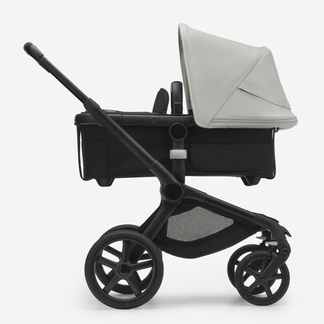 Refurbished Bugaboo Fox 5 bassinet and seat stroller black base, midnight black fabrics, misty white sun canopy - Main Image Slide 2 of 9